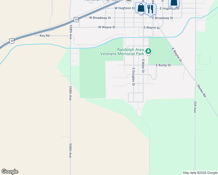 map of restaurants, bars, coffee shops, grocery stores, and more near 409 West Lorge Street in Randolph