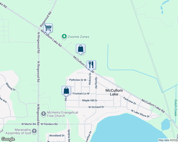 map of restaurants, bars, coffee shops, grocery stores, and more near 5109 McCullom Lake Road in McCullom Lake