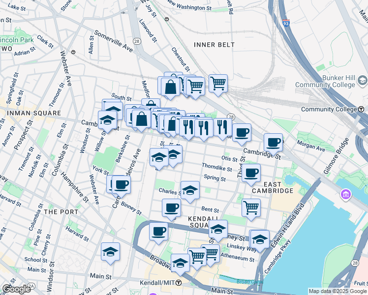 map of restaurants, bars, coffee shops, grocery stores, and more near 48 6th Street in Cambridge
