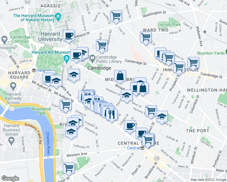 map of restaurants, bars, coffee shops, grocery stores, and more near 321 Harvard Street in Cambridge