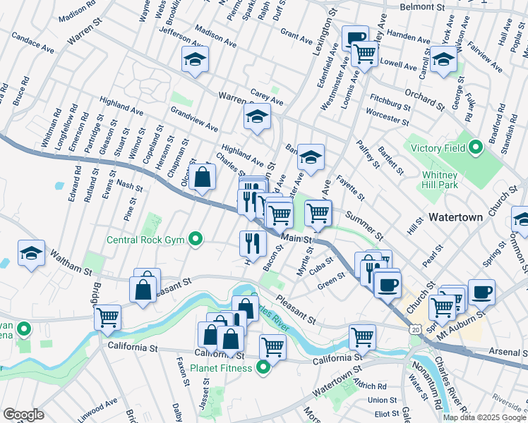 map of restaurants, bars, coffee shops, grocery stores, and more near 433 U.S. 20 in Watertown