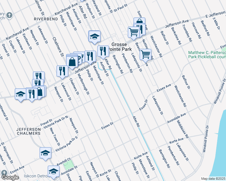 map of restaurants, bars, coffee shops, grocery stores, and more near 691 Ashland Street in Detroit