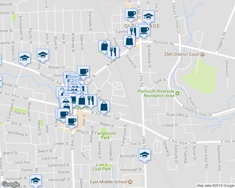 map of restaurants, bars, coffee shops, grocery stores, and more near 351 Red Ryder Drive in Plymouth
