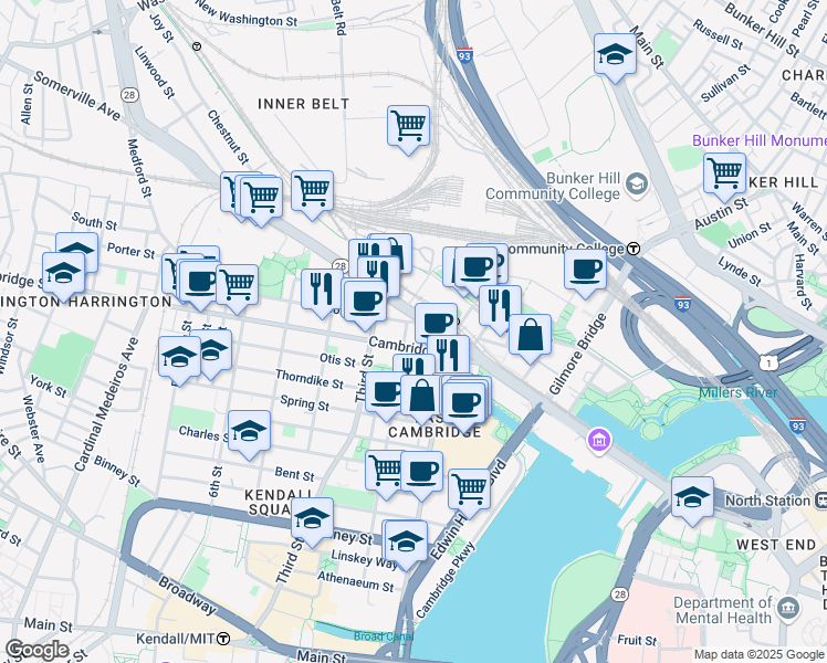 map of restaurants, bars, coffee shops, grocery stores, and more near 169 Monsignor O'Brien Highway in Cambridge