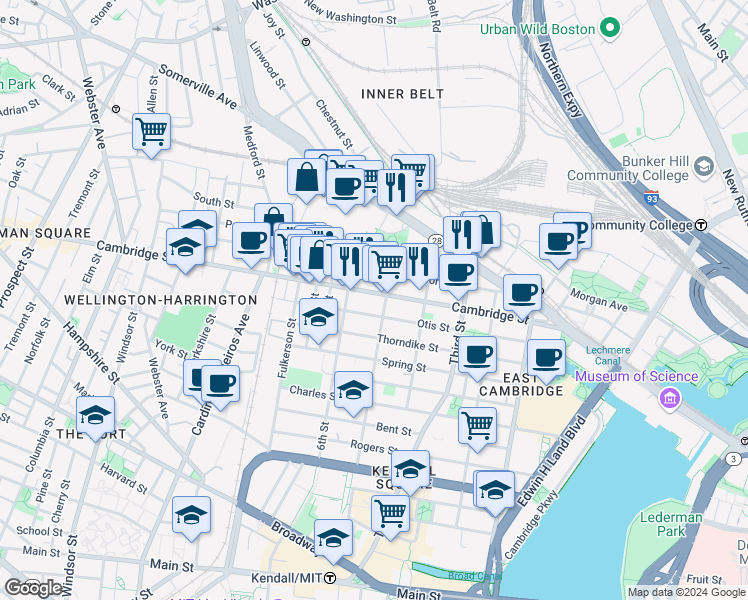 map of restaurants, bars, coffee shops, grocery stores, and more near in Cambridge