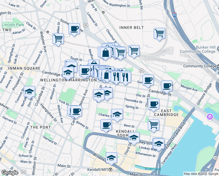 map of restaurants, bars, coffee shops, grocery stores, and more near 9 6th Street in Cambridge