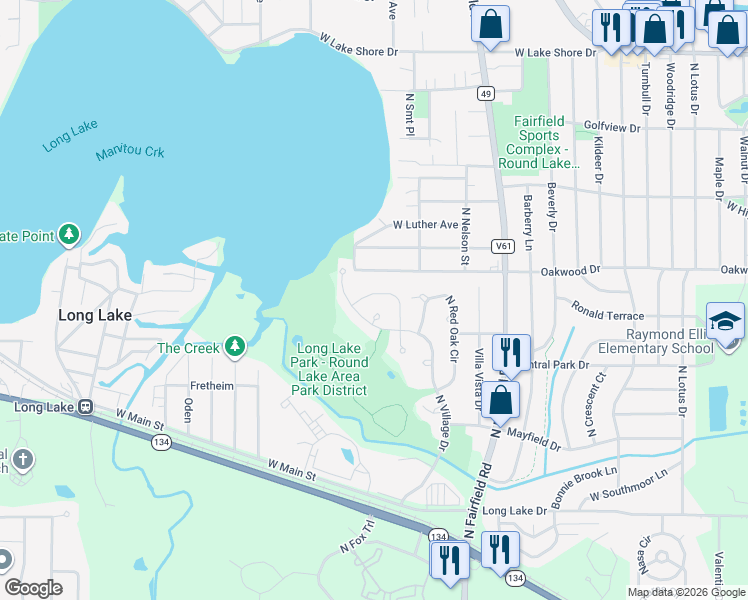 map of restaurants, bars, coffee shops, grocery stores, and more near 1415 West Split Oak Circle in Round Lake Beach