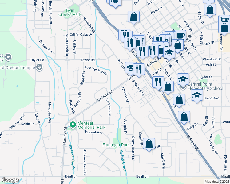 map of restaurants, bars, coffee shops, grocery stores, and more near 310 West Pine Street in Central Point