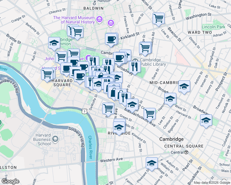 map of restaurants, bars, coffee shops, grocery stores, and more near 13 Remington Street in Cambridge