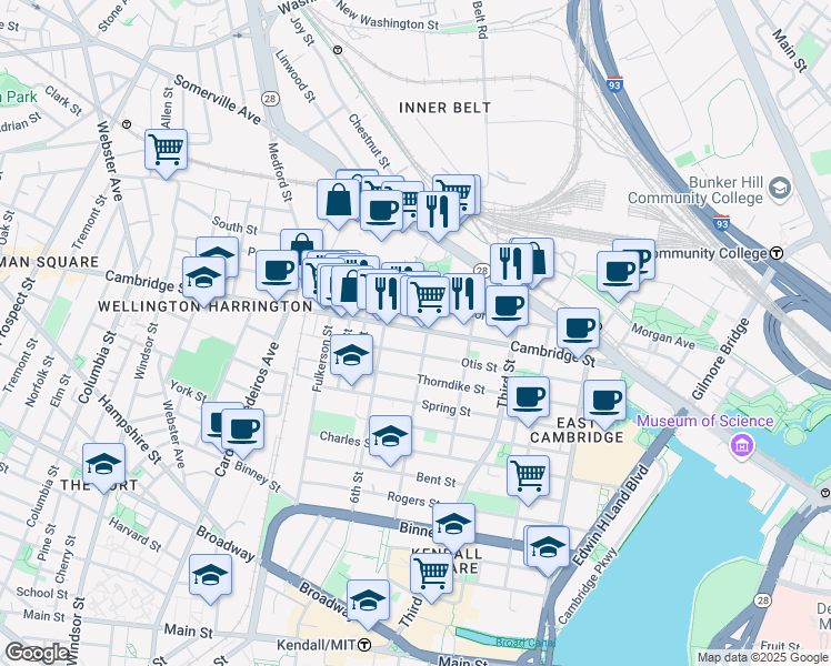 map of restaurants, bars, coffee shops, grocery stores, and more near in Cambridge