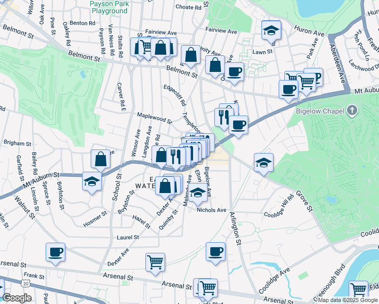 map of restaurants, bars, coffee shops, grocery stores, and more near 22 Irma Avenue in Watertown