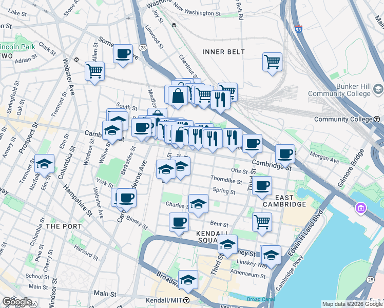 map of restaurants, bars, coffee shops, grocery stores, and more near 9 6th Street in Cambridge