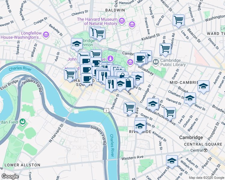 map of restaurants, bars, coffee shops, grocery stores, and more near 22 Plympton Street in Cambridge