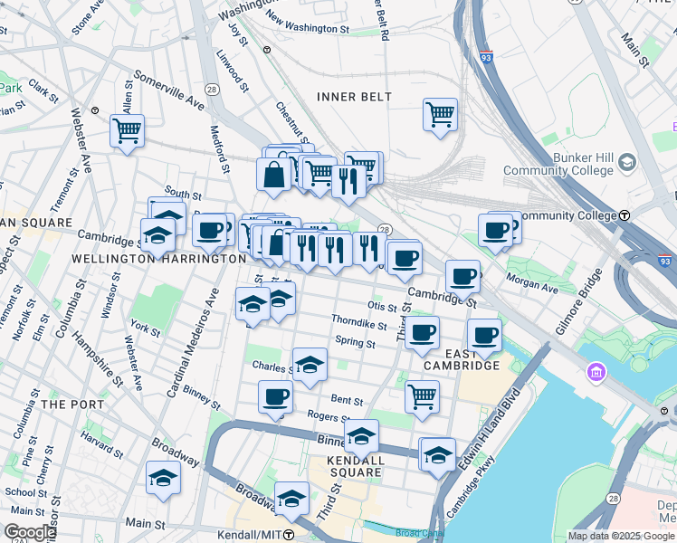 map of restaurants, bars, coffee shops, grocery stores, and more near in Cambridge