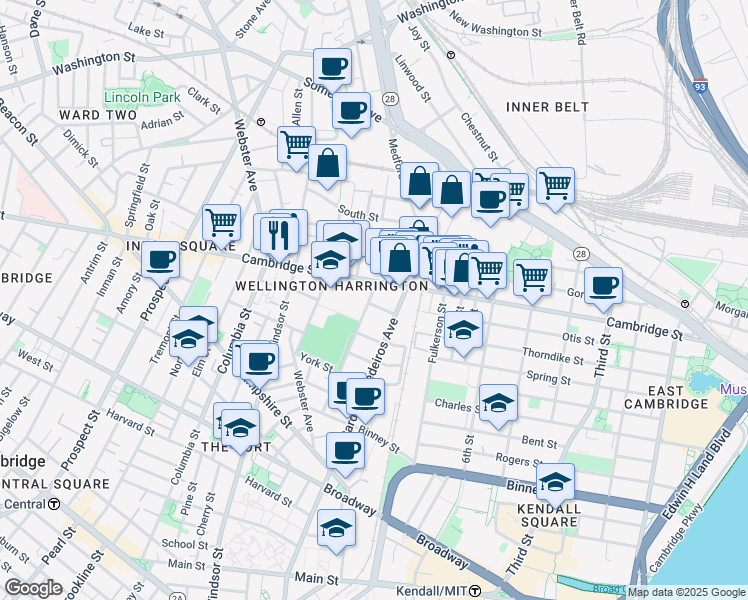 map of restaurants, bars, coffee shops, grocery stores, and more near 746 Cambridge Street in Cambridge