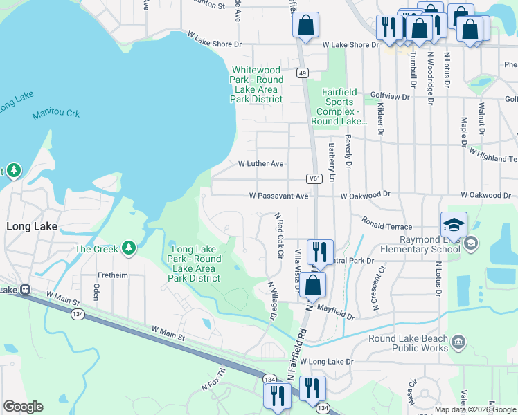 map of restaurants, bars, coffee shops, grocery stores, and more near 24571 Passavant Avenue in Round Lake