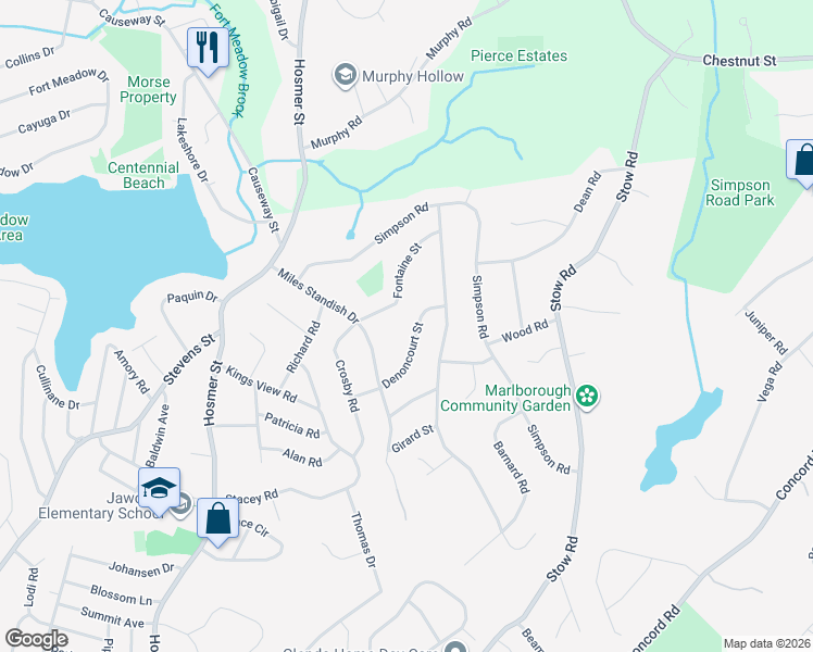 map of restaurants, bars, coffee shops, grocery stores, and more near 29 Fontaine Street in Marlborough