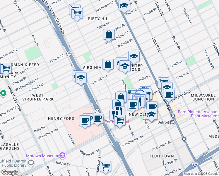 map of restaurants, bars, coffee shops, grocery stores, and more near 8006 3rd Avenue in Detroit