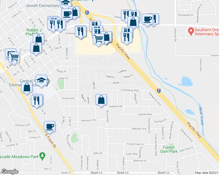 map of restaurants, bars, coffee shops, grocery stores, and more near 501 Briarwood Drive in Medford
