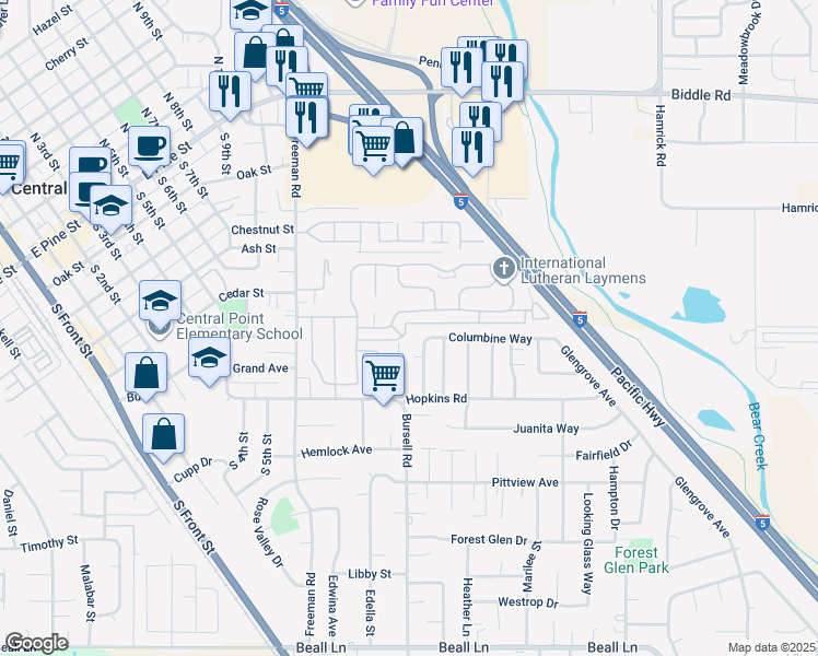 map of restaurants, bars, coffee shops, grocery stores, and more near 501 Briarwood Drive in Medford