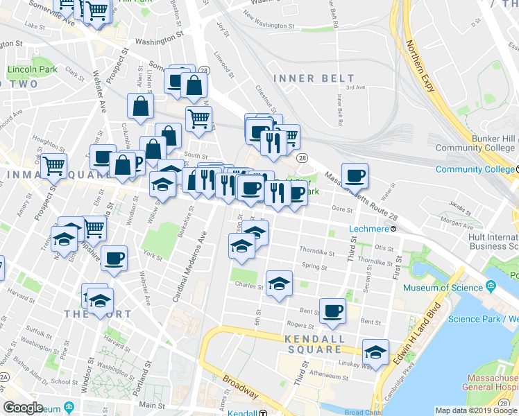 map of restaurants, bars, coffee shops, grocery stores, and more near 621 Cambridge Street in Cambridge