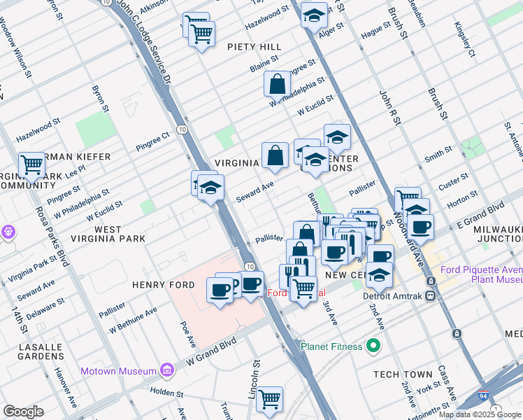 map of restaurants, bars, coffee shops, grocery stores, and more near 8006 3rd Avenue in Detroit
