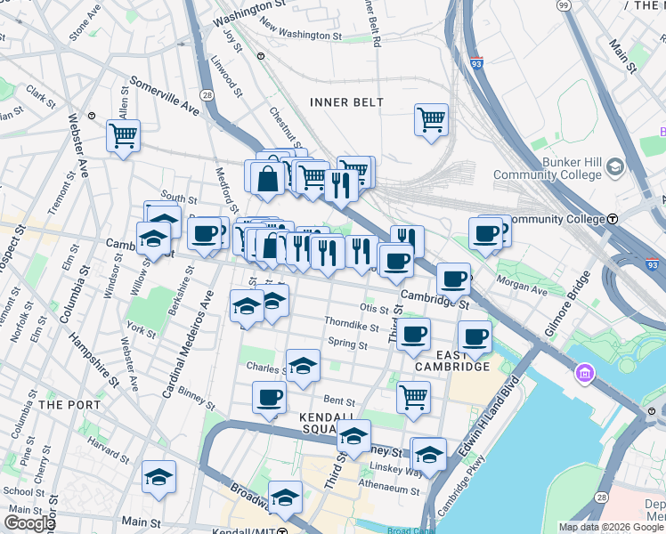 map of restaurants, bars, coffee shops, grocery stores, and more near in Cambridge