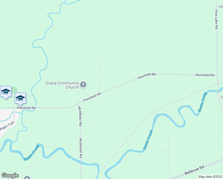 map of restaurants, bars, coffee shops, grocery stores, and more near 9218 Pennfield Road in Battle Creek