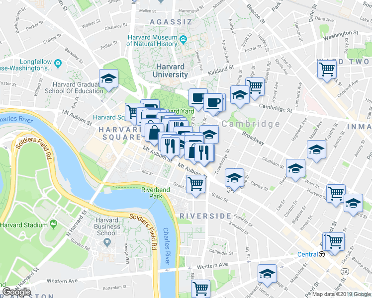 map of restaurants, bars, coffee shops, grocery stores, and more near 1166 Massachusetts Avenue in Cambridge