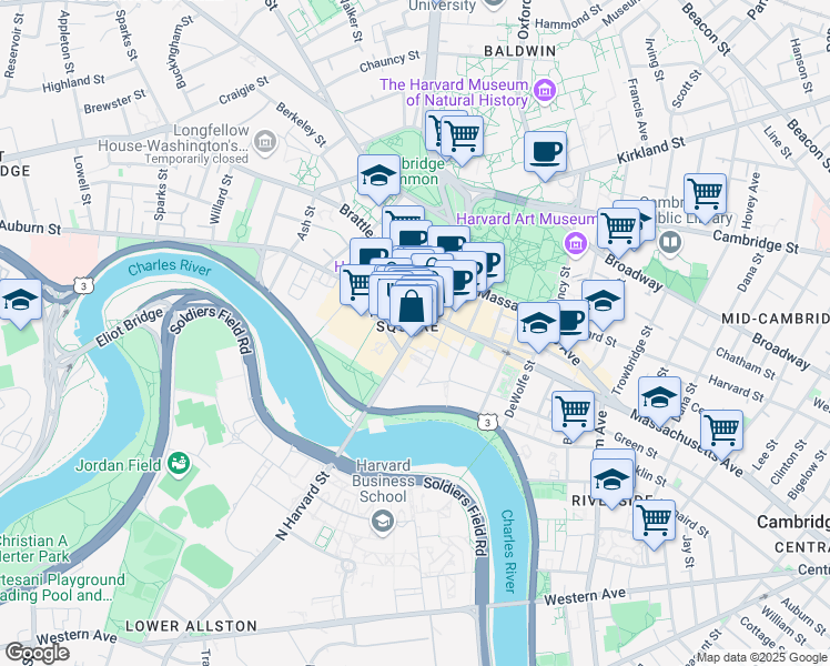 map of restaurants, bars, coffee shops, grocery stores, and more near 59 John F. Kennedy Street in Cambridge