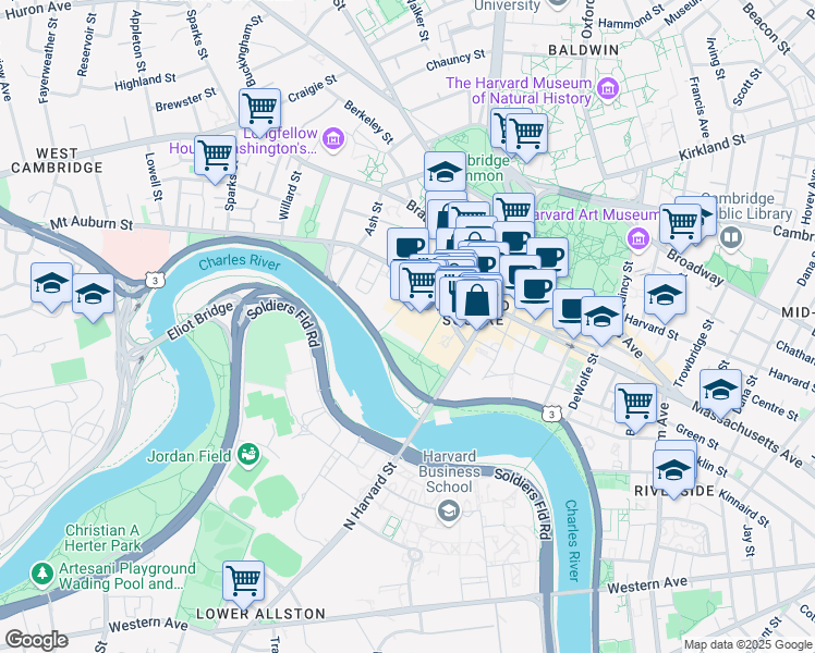 map of restaurants, bars, coffee shops, grocery stores, and more near 5 Bennett Street in Cambridge