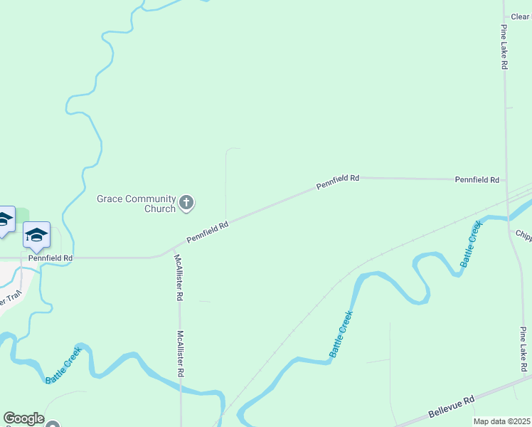 map of restaurants, bars, coffee shops, grocery stores, and more near 9218 Pennfield Road in Battle Creek