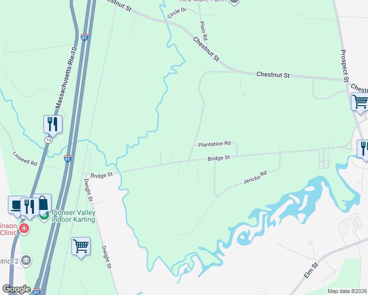 map of restaurants, bars, coffee shops, grocery stores, and more near 52 Gore Ave in Hatfield