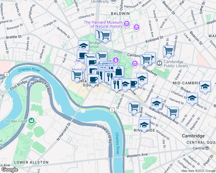 map of restaurants, bars, coffee shops, grocery stores, and more near 11 Holyoke Street in Cambridge
