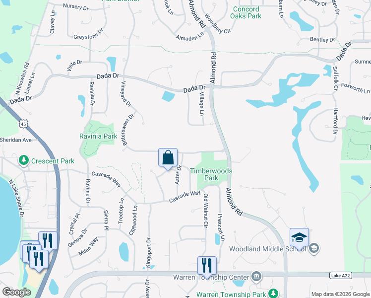 map of restaurants, bars, coffee shops, grocery stores, and more near 7446 Bittersweet Drive in Gurnee