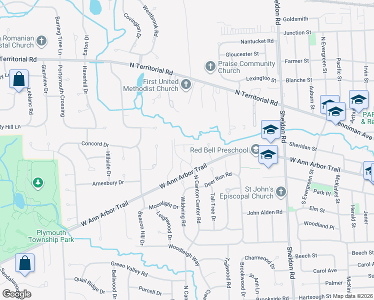 map of restaurants, bars, coffee shops, grocery stores, and more near 12498 Pinecrest Drive in Plymouth