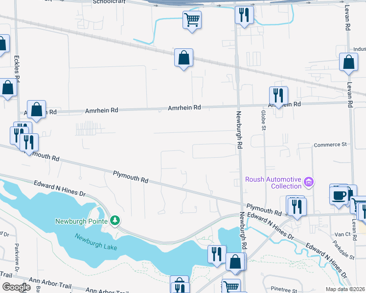map of restaurants, bars, coffee shops, grocery stores, and more near 37800 Chase Court in Livonia