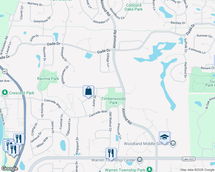 map of restaurants, bars, coffee shops, grocery stores, and more near 7408 Bittersweet Drive in Gurnee