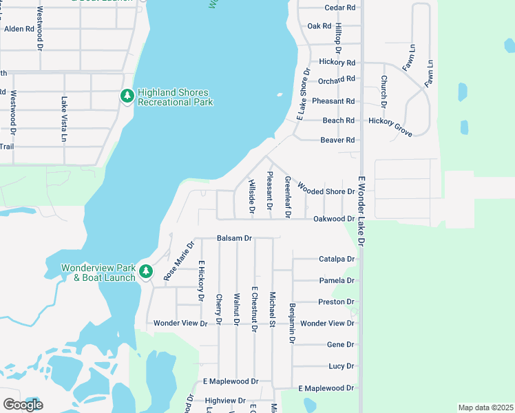 map of restaurants, bars, coffee shops, grocery stores, and more near 3116 Hillside Drive in Wonder Lake