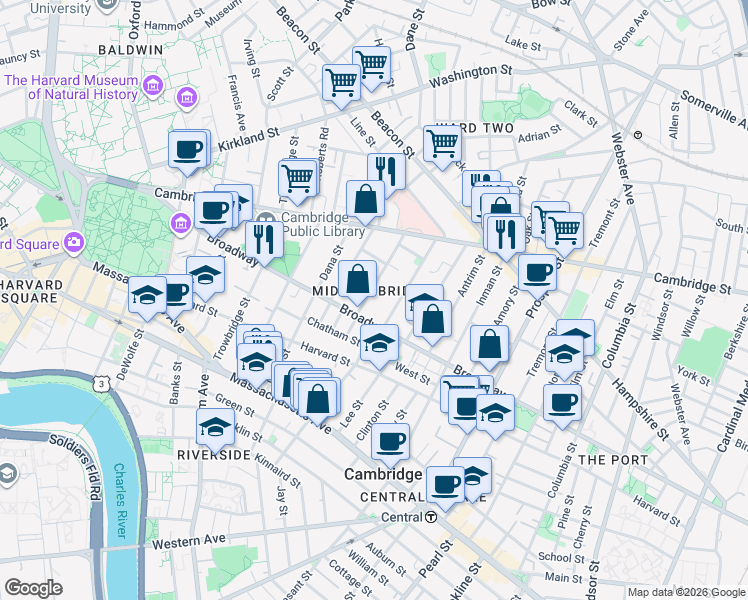 map of restaurants, bars, coffee shops, grocery stores, and more near 14 Highland Avenue in Cambridge