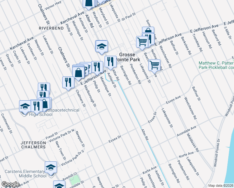 map of restaurants, bars, coffee shops, grocery stores, and more near 804 Manistique Street in Detroit