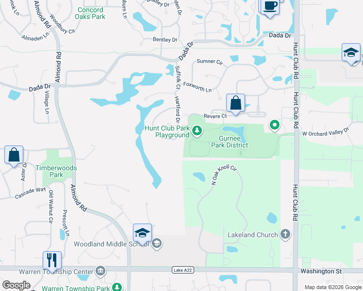 map of restaurants, bars, coffee shops, grocery stores, and more near 827 Hartford Drive in Gurnee