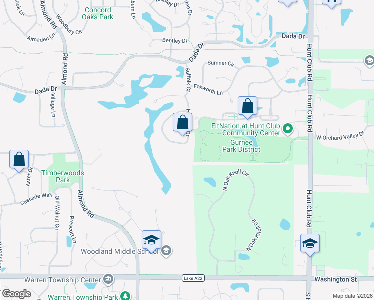 map of restaurants, bars, coffee shops, grocery stores, and more near 827 Hartford Drive in Gurnee