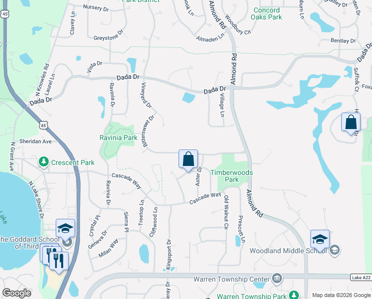 map of restaurants, bars, coffee shops, grocery stores, and more near 7480 Bittersweet Drive in Gurnee