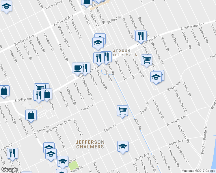 map of restaurants, bars, coffee shops, grocery stores, and more near 804 Manistique Street in Detroit