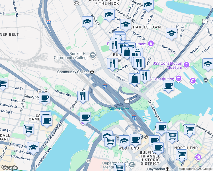 map of restaurants, bars, coffee shops, grocery stores, and more near in 
