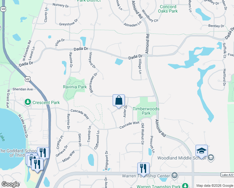 map of restaurants, bars, coffee shops, grocery stores, and more near 7480 Bittersweet Drive in Gurnee