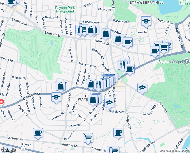 map of restaurants, bars, coffee shops, grocery stores, and more near 13 Appleton Terrace in Watertown