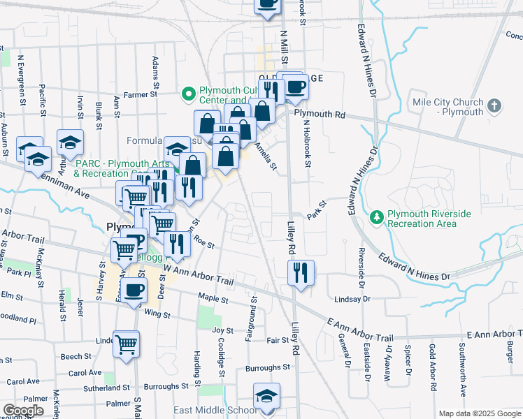 map of restaurants, bars, coffee shops, grocery stores, and more near 240 North Sydney Court in Plymouth