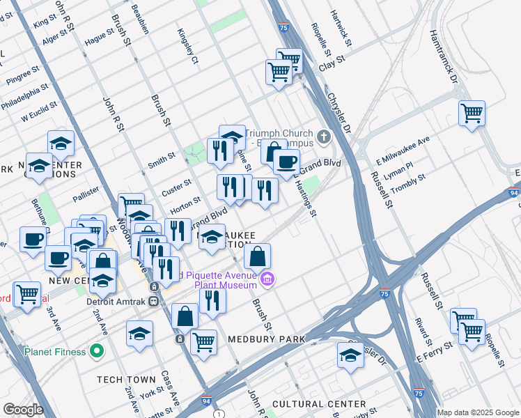 map of restaurants, bars, coffee shops, grocery stores, and more near 13505 North Haggerty Road in Plymouth